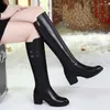 Bottes en cuir véritable souple européenne à talons hauts équitation hiver longue femme plus velours 2024 mode antidérapante