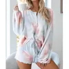 Women's Tracksuits Elegant Leopard Floral Print Women Two Piece Sets Spring Summer Long Sleeve Tshirt And Short Casual Homewear Outfits