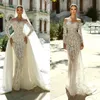 Graziosi abiti da sposa a sirena con spalle scoperte Abiti da sposa con applicazioni di pizzo con gonna oversize con paillettes Abiti da sposa illusione su misura