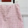 Coletes femininas 2024 primavera mulheres lantejoulas rosa xadrez tweed conjunto sem mangas single-breasted pescoço colete casaco top ou a-line mini saia terno