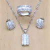 Ensemble de bijoux en cristal blanc mystique 925 bijoux en argent sterling pour femmes boucles d'oreilles / pendentif / collier / anneau Boite Free Cadeau