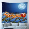 Tapestries Merry Christmas Big Tapestry Cartoon Santa Claus Elk Moon Night Scene Background Wall Hanging Cloth Kid Child Bedroom Home Decor