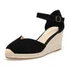 2021 5-9cm Sandalias Mujer Promotion äkta ankel-wrap Sandaler Sapatos Mulher Wedge Heel Shoes For Stworted Toe Wedges Ladies