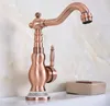 Bathroom Sink Faucets Basin Faucet Single Hole& Handle Deck Mount Antique Red Copper Swivel Spout And Cold Water Tap Tnf642