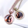 Necklaces Custom Made Photo Rotating DoubleSided Medallions Two Sizes Pendant Necklace 4mm Tennis Chain Zircon Men's Hip Hop Jewelry
