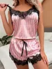 Other Panties New Sexy pajama set lace soft silk-like halter lingerie pink white vertical striped fun erotic sleepwear sexy women YQ240130