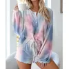 Women's Tracksuits Elegant Leopard Floral Print Women Two Piece Sets Spring Summer Long Sleeve Tshirt And Short Casual Homewear Outfits