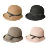 Женские береты Хепберн, винтажная тканая шляпа от солнца, элегантная контрастная цветная шляпа с бантом, короткие закатанные поля, складное круглое ведро для летних каникул