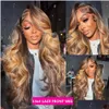 Perruques synthétiques Ombre Blonde Body Wave Lace Front Wig 180Nsity Hd Highlight Cheveux Humains Brésiliens Sans Colle 360 Fl Frontal Pour Drop Deliv Otofl