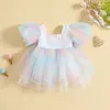 Robes de fille focusnorm 1-5y enfants filles d'été princesse robe arc-en-ciel tie-dye à manches bouffantes imprimées