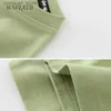 Женская футболка WAVLATII 2022 Новые женские футболки из 100% хлопка Женские зеленые модные уличные футболки больших размеров с короткими рукавами Топы на лето WT2201 240130