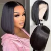 Perruque Bob Lace Frontal Wig brésilienne naturelle Remy, cheveux courts et lisses, pre-plucked, densité 180%, pour femmes noires