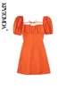 KPYTOMOA женское модное льняное мини-платье с открытой спиной и завязками, винтажное женское платье с квадратным воротником и пышными рукавами, Vestidos Mujer 24030