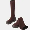 Boots 2024 Brand Good Quality Black Brown Sock Comfy Walk Platform Women Shoes Fashion Block High Heels Knee Boot