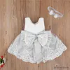 Vestidos da menina 2021 bebê recém-nascido princesa meninas vestido headband 6 cores sem mangas laço arco flores vestido festa de casamento crianças roupas 0-24m