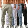 Men's Pants Cotton Linen Long Summer Solid Color Breathable Trousers Male Casual Elastic Waist Harajuku Trous