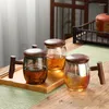 Verres à vin tasse à thé en verre de 400ml, avec poignée en bois, filtre, doublure intérieure, tasse à thé de brassage, bureau, grande capacité, couvercle en acier et bois