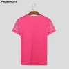 T-shirts pour hommes Mode Style décontracté Hauts INCERUN 2024 Rose Rouge Maille T-shirts Sexy Fête Montres Col En V À Manches Courtes Camiseta S-2XL