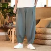 Japonais lâche hommes coton lin pantalon mâle été décontracté sarouel couleur unie pantalon en lin streetwear grande taille S-5XL 240124