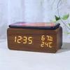 Wall Clocks Digital Alarm Clock Temperature And Humidity LED Electronic Smartphone Wireless Charger (Brown)