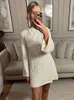 Frau Pailletten Backless Kurzes Kleid Mit Bogen Mode Langarm O Neck Robe Herbst Elegante Weibliche Party Nacht Streetwear 24030