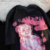 T-shirt da donna T-shirt da donna con orso grande T-shirt da donna stile americano retrò oversize manica corta Ins Trendy Cartoon Graffiti Fat Top T-shirt grafiche estive 240130