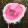 Berets 9 Styles 58-60 CM Adult Western Style Tiara Cowgirl Hat For Women Girl Pink Cowboy Cap Holiday Funny Party