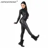 Costume da donna Lycra Spandex Body completo Danza Balletto Ginnastica Catsuit Adulto Nero Manica lunga Metallizzato lucido Unitard11280c