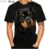 T-shirts pour hommes 2022 Nouveau design mignon chien de compagnie Rottweiler 3D T-shirt imprimé drôle élégant hommes et femmes décontracté manches courtes 240130