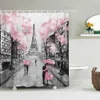 Duschgardiner Vattentät gardin för badrum Paris Tower Landscape Print Bathtub Polyester med 12 PCS Hooks276o