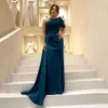 Modern denizkızı balo elbiseleri bir omuz pilesi yan tren resmi gece elbisesi Suudi Arabistan vestidos de novia 326 326