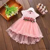 Flickans klänningar 2020 Summer Toddler Kids Baby Girls Dress Floral ärmlös klänning Vanlig färg Princess Lace Tutu Dress Flower Girls Party Dress