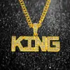 Cadenas CZ Zircon HipHop Collar KING Carta Hombres Colgante Bling Iced Out Cuban Link Cadena de oro Cristal Rhinestone Joyería masculina12647