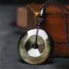 Pendants Natural Gold Obsidian Pendant Jewelry For Women Men Round Dout Peace Crystal Stone 2530mm Beads Rope Chains AAAAA