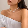 Choker Ingesight.Z Gothic Barock Imitation Pearl Clavicle Necklace Simple Smooth Metal Women's Fashion Wedding Charm smycken