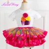 Ensembles de vêtements filles anniversaire Tutu ensemble été enfant en bas âge zèbre rayure imprimé léopard arc-en-ciel souper moelleux enfants