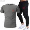 Herr t-shirts sommar mode fritid siksilk varumärke mens set tracksuit sportkläder spår kostymer manliga sweatsuit korta ärmar t-shirt 2 bit set 240130