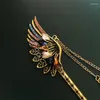 Hair Clips Morkopela Charm Feather Stick Jewelry Vintage Crystal Clip Vinatge Women Bronze Pins