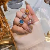 Ringar israbbit guldpläterad krossad is 8CT Multicolor Sapphire Birthstone Gemstone Ring Sterling Sier Fine Jewelry Wholesale