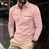 Männer T Shirts 2024 Frühling Koreanische Version Hemd Langarm T-shirt POLOT Button Up Kragen Tasche Sport Einfarbig