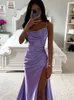Solid Satin Backless Side Split Maxi Dress Women Summer Sexy Slim Off Shoulder Ruched Bodycon Female Party Evening Dresses 24030