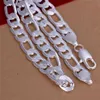 Chaînes Collier en argent sterling 925 massif pour hommes classique 12 mm chaîne cubaine 18-30 pouces charme haute qualité bijoux de mode mariage314h