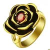 Band Rings Women Rose Flower Ring Red Cz Stone For Men 14K White Gold Fashion Love Wedding Rings Anillos Para Las Drop Delivery Jewel Dhgbx