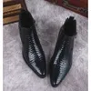 Ботильоны из натуральной кожи, черные, синие элегантные модельные ботинки с острым носком, итальянские формальные ботинки с крокодиловым узором, мужские туфли