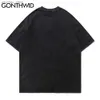 القمصان للرجال gonthwid tshirts الهيب هوب المصاب بالأسى الشبح الشبح الشبح القمصان القمصان harajuku hipster القطن غير الرسمي قمم قصيرة الأكمام Q240130