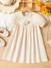 Flickans klänningar flickor avslappnad broderad blommig klänning Little Girls Fashion Birthday Present Princess Dress Kids Pure Cotton Puffy Sleeve Clothes