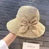 Berets Minderheid Solid Color Outdoor Visor Caps Matching Bow Bucket Hats Shading Hat Seaside Straw Women Sun Koreaanse stijl Cap