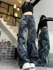 Calça jeans feminina estampada personalizada, tendência de rua, perna reta, adequada para mulheres, primavera e outono, hip-hop, calças casuais soltas 240130