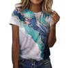 Women's Blouses Fashion Water Color Print O Neck Tops Short Sleeve For Women Dressy Casual Loose Ladies Tees Tee T Shirts Blusas