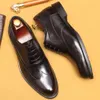 Oxford – robe de mariée noire en cuir véritable pour hommes, chaussures italiennes à bout pointu, à lacets, pour le bureau et les affaires, Brogue formelles